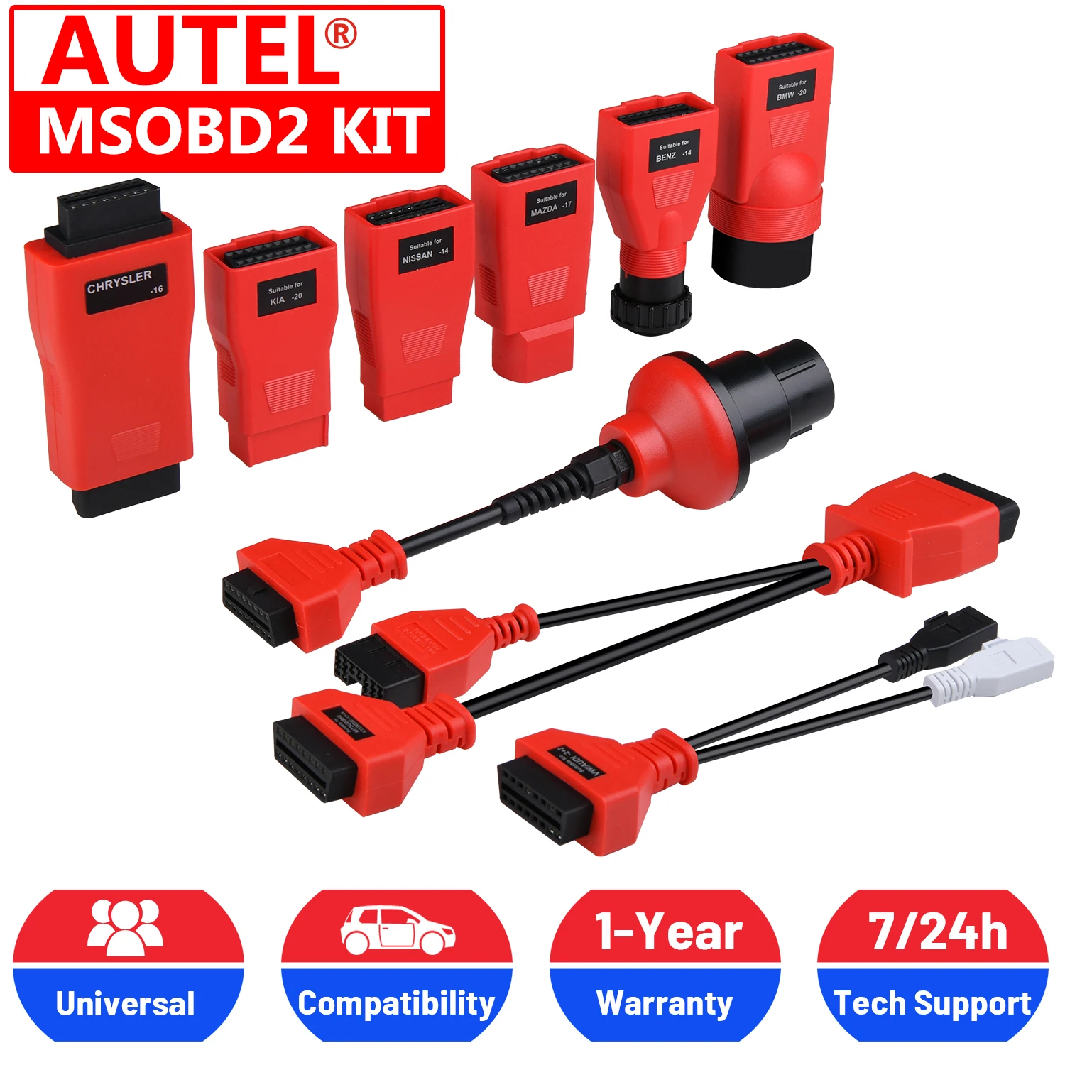 

Autel MSOBD2 KIT Non-OBDII Adapter Kit including OE-compliant Adapters MaxiSys OBD1 Adapters Kit Universal For Autel Products