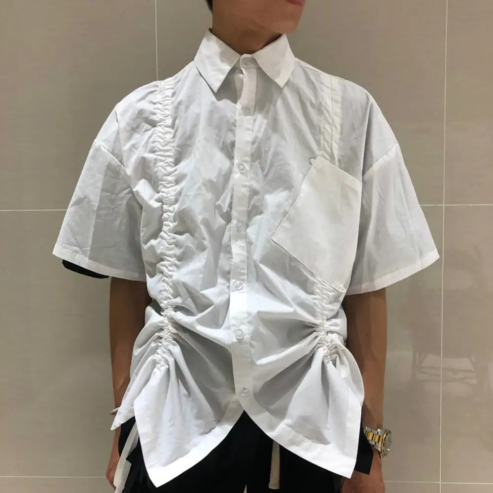S-6XL ! 2019 New Men's clothing fashion Catwalk show Original Design Drawstring ribbon Shirt Hair Stylist plus size costumes