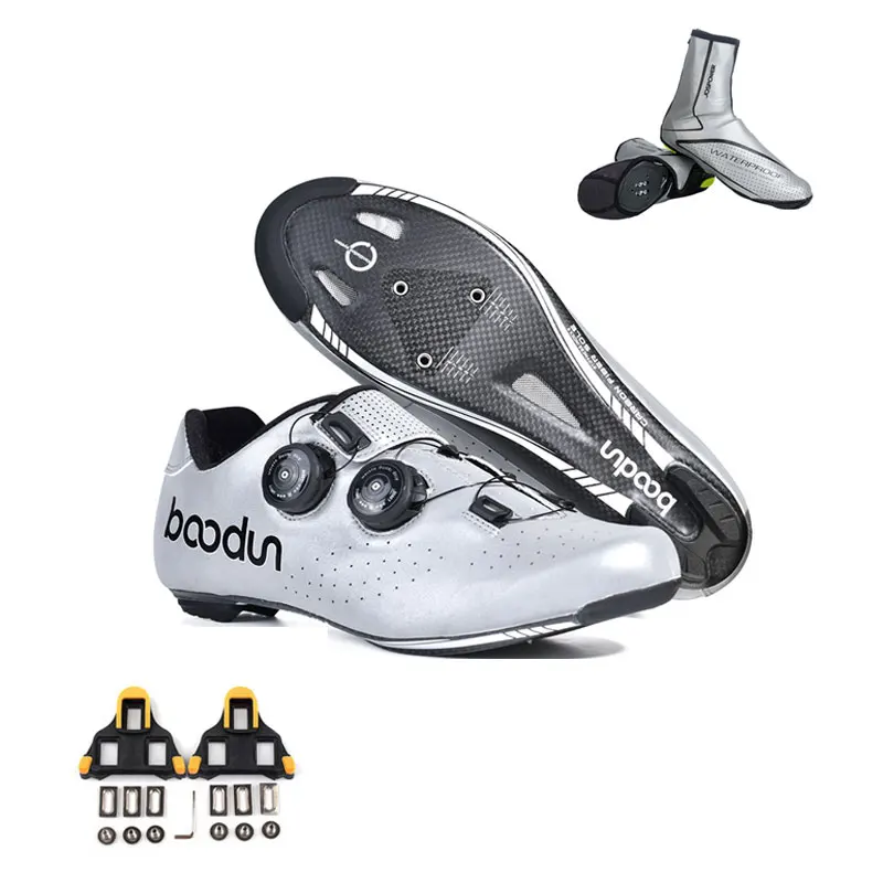 BD88cleatshoescover Boodun углерод, Сверхлегкий велосипедные туфли с встроенной функцией спуска затвора гоночных спортивных дорожный светоотражающий велосипед обувь для верховой езды zapatillas ciclismo - Цвет: BD88cleatshoescover