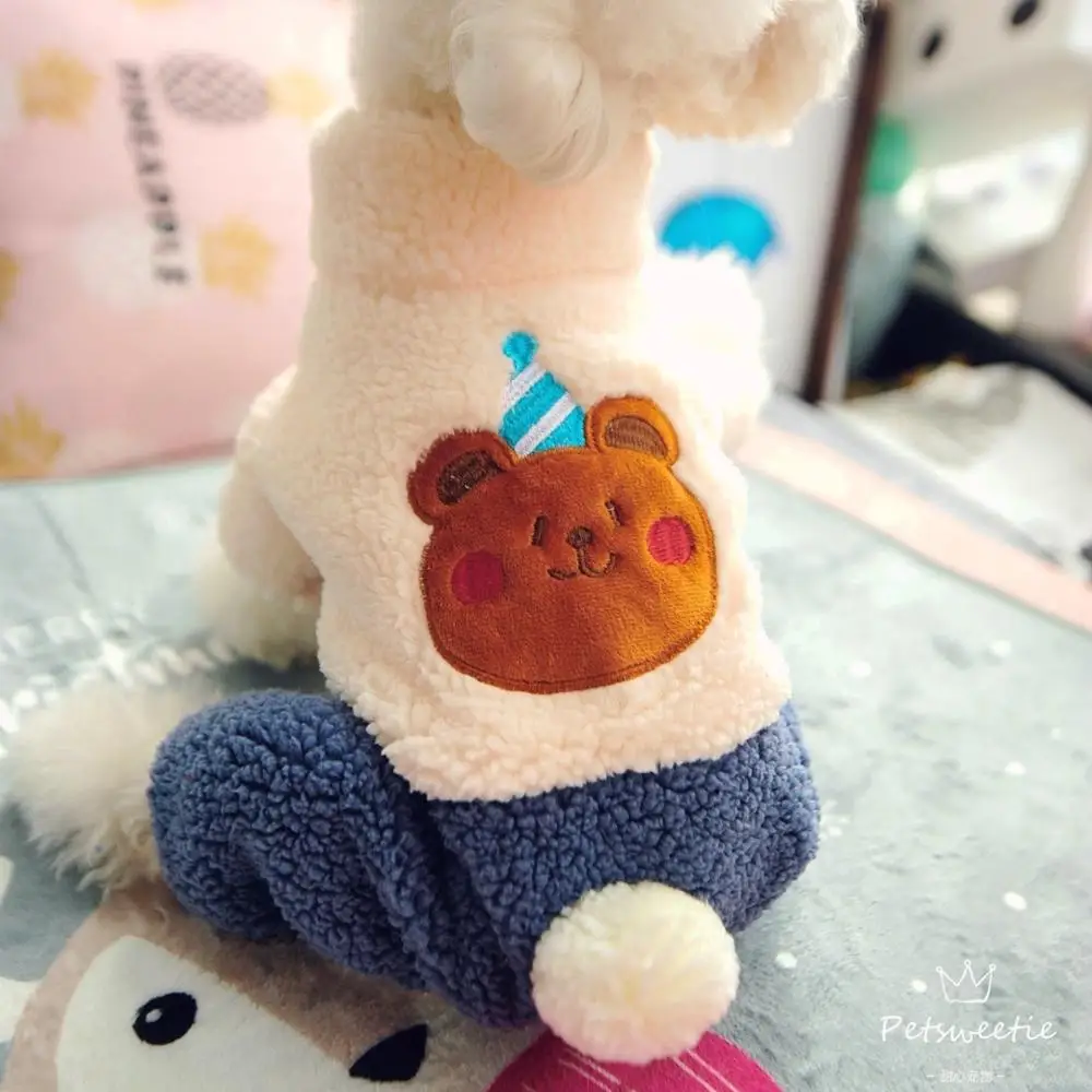 Флисовый зимний комбинезон с медведем на день рождения для собак зимняя Пижама