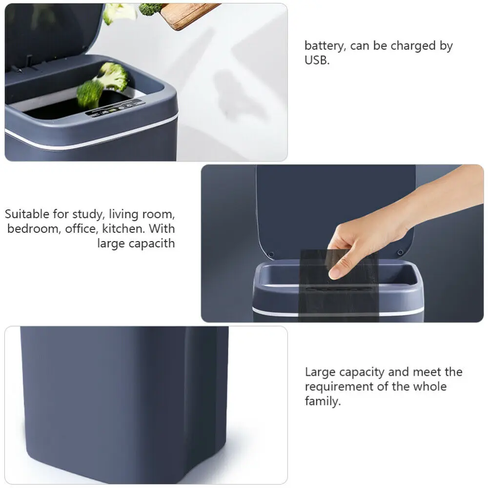 16L Household USB Charging Smart Toilet Trash Bin Automatic Induction Touchless Dustbin Car Kitchen Can Home Garbage Bins | Дом и сад