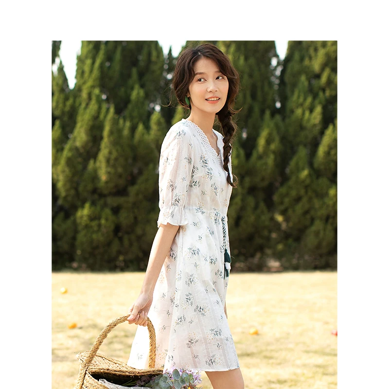 INMAN летнее платье из чистого хлопка с кружевным v образным вырезом и завязкой на