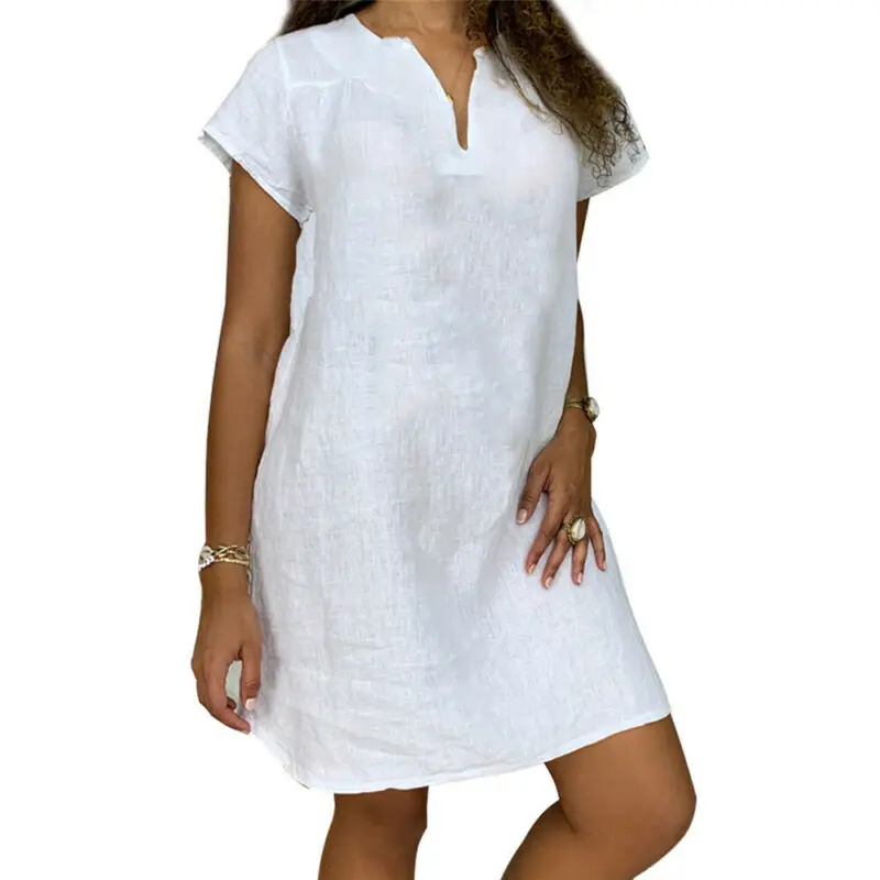 

Womens Short Sleeve V Neck Summer Mini Dress Loose Casual Holiday Short Sundress
