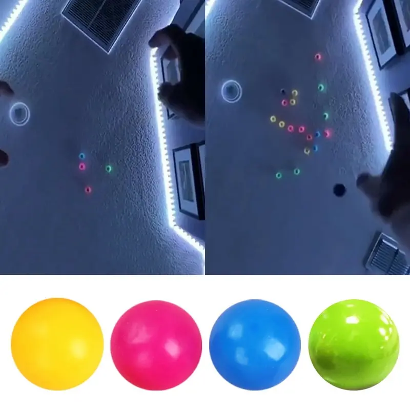 

4/5pc Stick Wall Ball Fluorescent Squash Xmas Sticky Target Ball Decompression Throw Fidget Toy Kids Gift Novelty Stress Relief