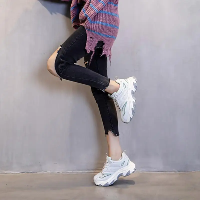 

RIZABINA New Women Sneakers Cow Leather Mix Color Thick Bottom Sneakers Women Fashion Cool Ladies Shoes Footwear Size 35-40