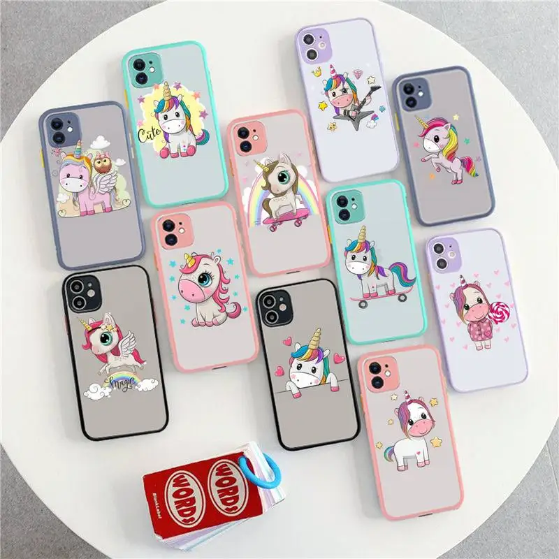 

TOPLBPCS Cute Rainbow Unicorn Phone Case for iPhone X XR XS 7 8 Plus 11 12 13 pro MAX 13mini Translucent Matte Shockproof Case