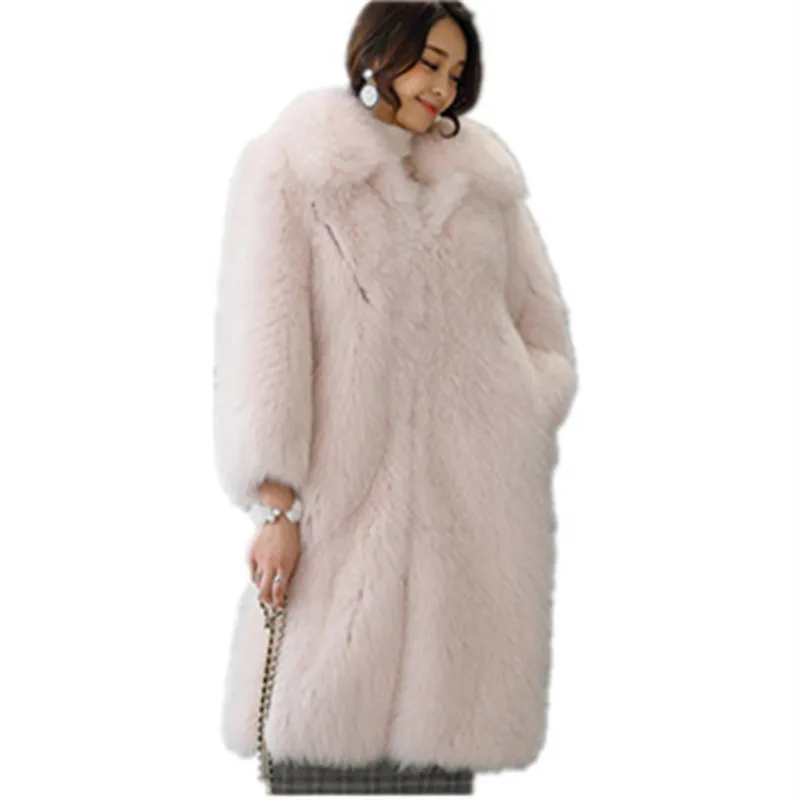 2021 autumn and winter new fur coat imitation fox fur fashion ladies coat long warm windbreaker Office Lady  Turn-down Collar