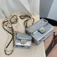 lattice mini square crossbody bag 2021 new patent leather womens designer handbag pearl chain shoulder messenger bag purses
