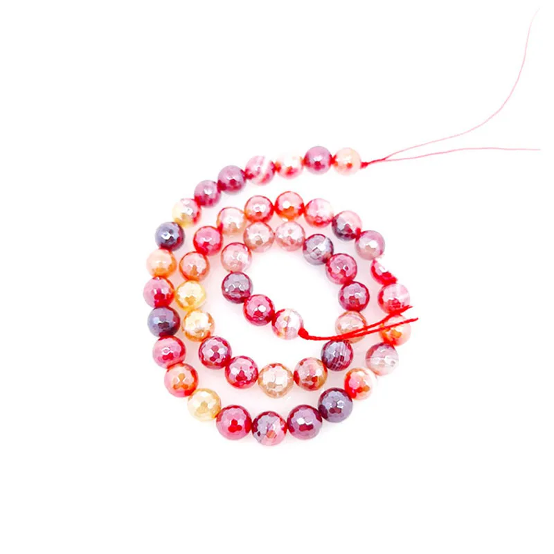 

6mm-12mm Natural Gemstone Electroplating Red Color Agate Bead Round Faceted Beaded Bracelet Jewelry Making Wealth Healthy