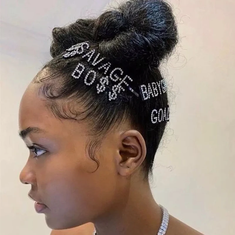 Горячая Распродажа заколки для волос SAVAGE BO $ BABYGIRL GOAL MELANIN со словами высокого