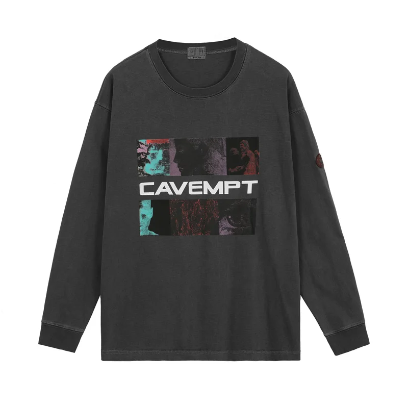 

Men Women 1:1 Batik Grey Figure Pictorial Long Sleeve T-Shirt Cav Empt Vintage Top Tees High-Quality CAVEMPT C.E T Shirt