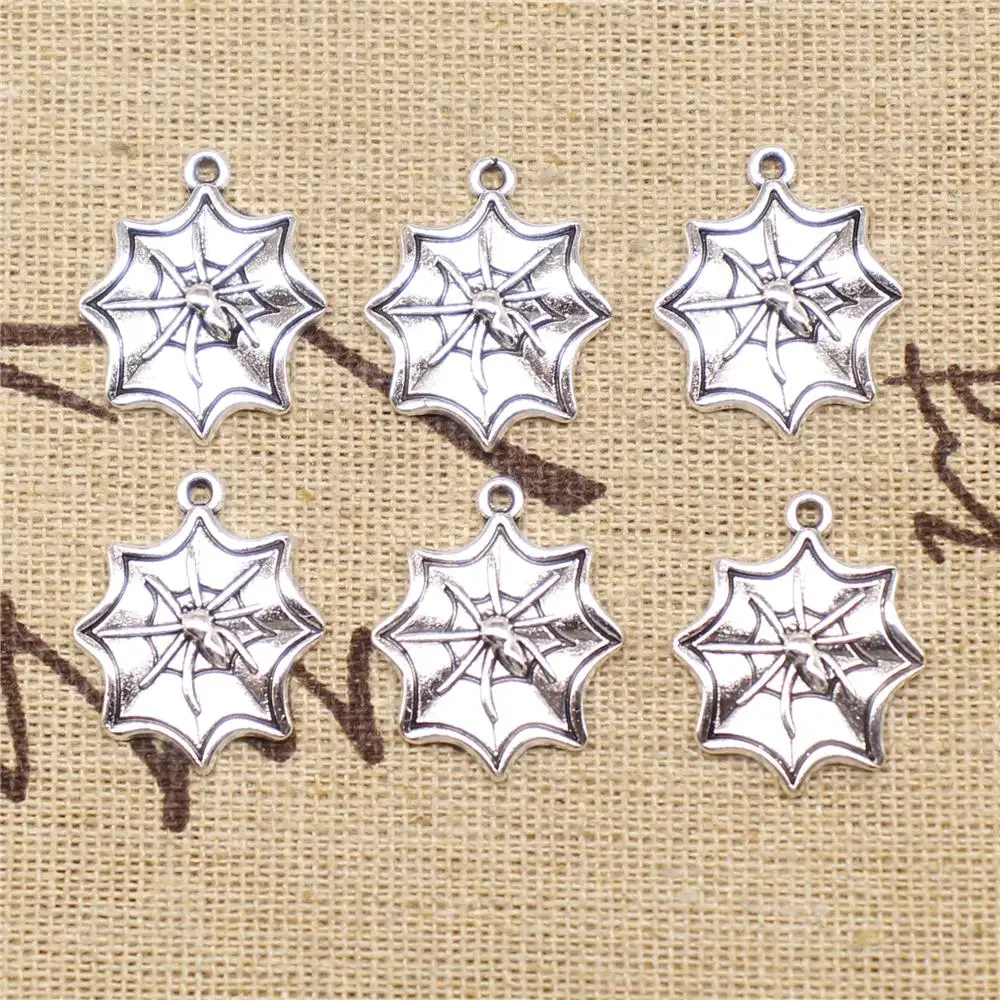 

Pendants Jewelry Making 5pcs 22x18mm Antique Silver Color Spider Web Charms
