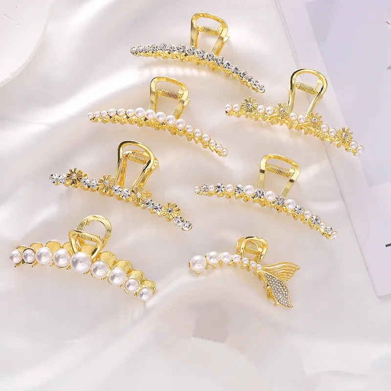 

New Fashion Large Exquisite Luxury Metal Alloy Pearl Rhinestones Hairpin Barrette for Women Girl Accessories Headwear