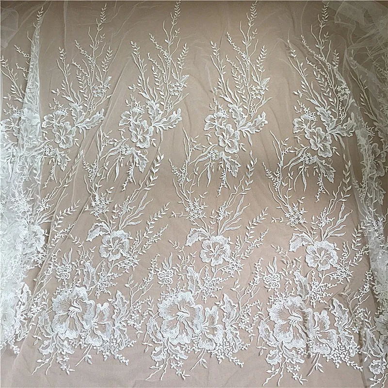 1 ярд качество прозрачный блесток Off White Тюль Цветочная вышивка кружевная ткань, свадебное платье фата Болеро ткань
