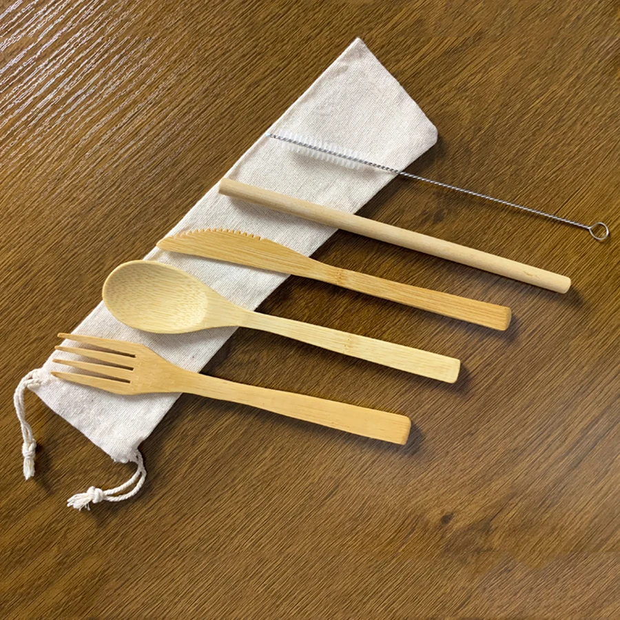 Набор деревянных столовых приборов из бамбуковой соломы 13/11/9/6 в упаковке набор