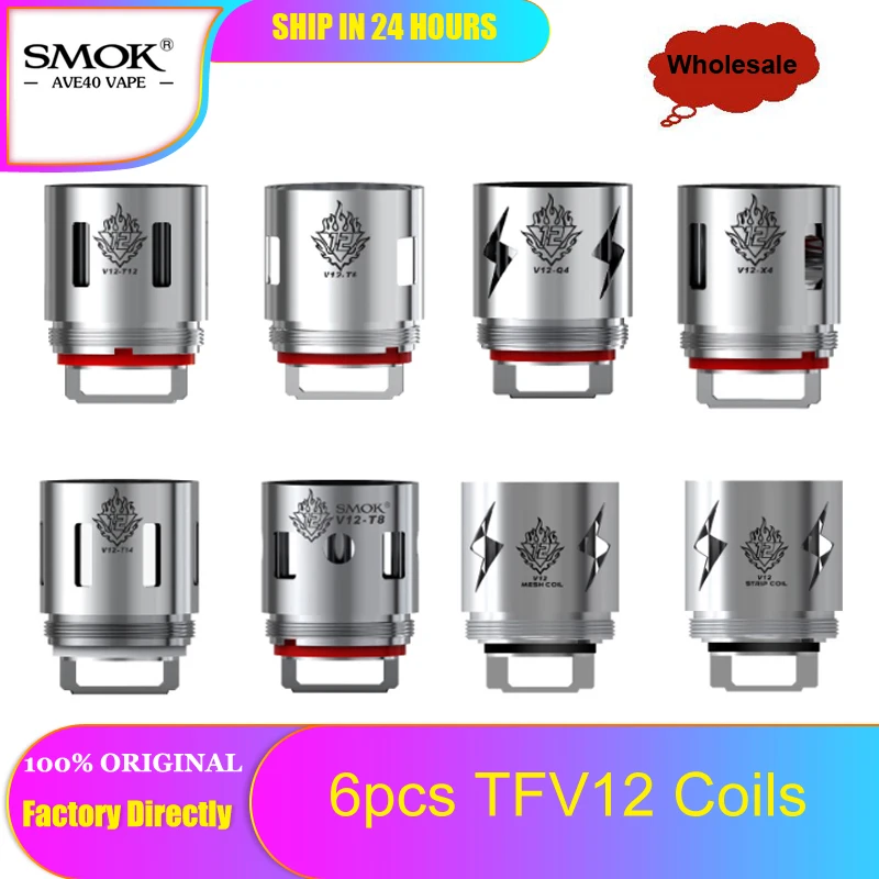 6 шт. SMOK TFV12 бак V12 Q4/T12/T6/T8/X4/сетка/полоса замена катушки ядро для облако король