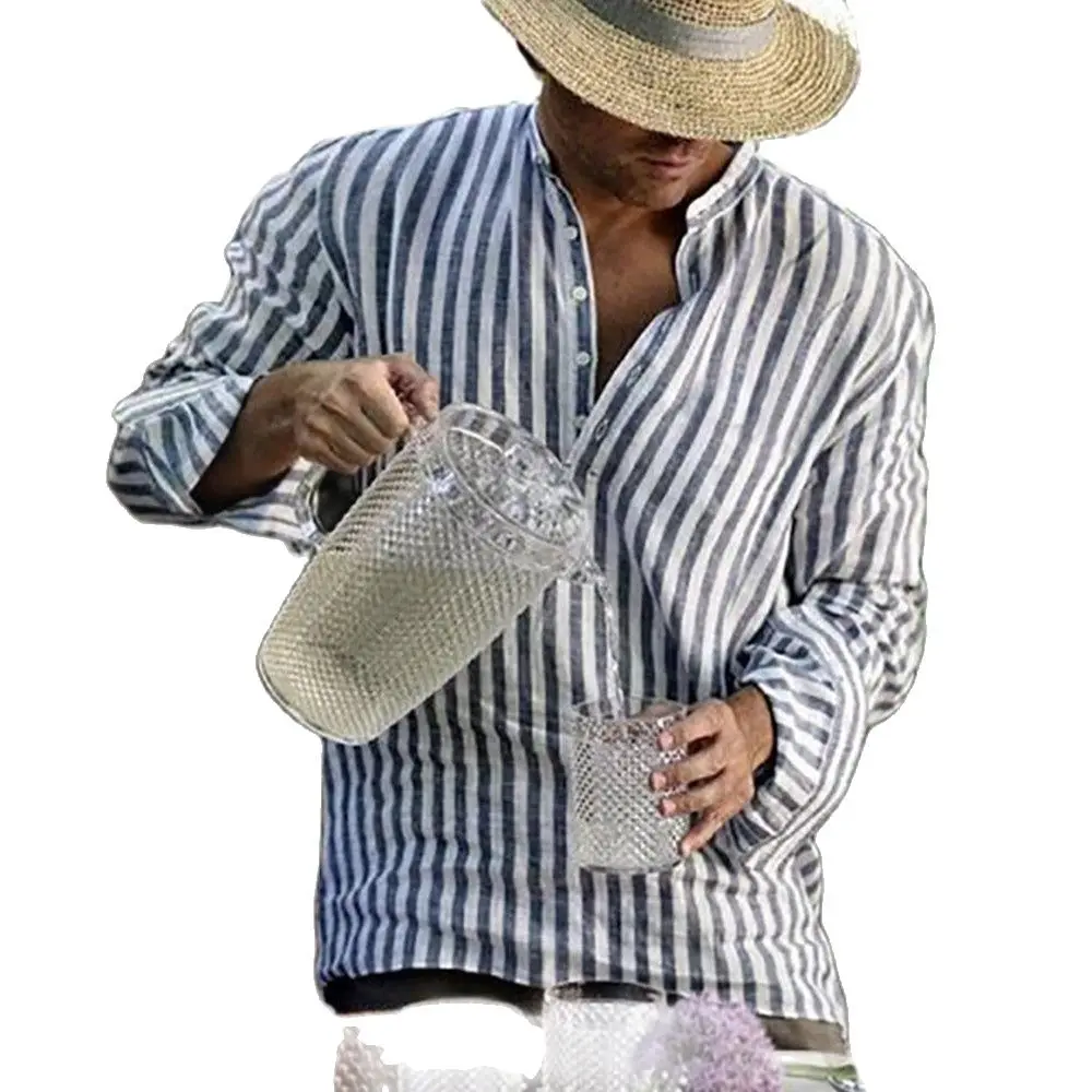 Для мужчин С принтом в полоску рубашка с длинными рукавами однобортный Тонкий