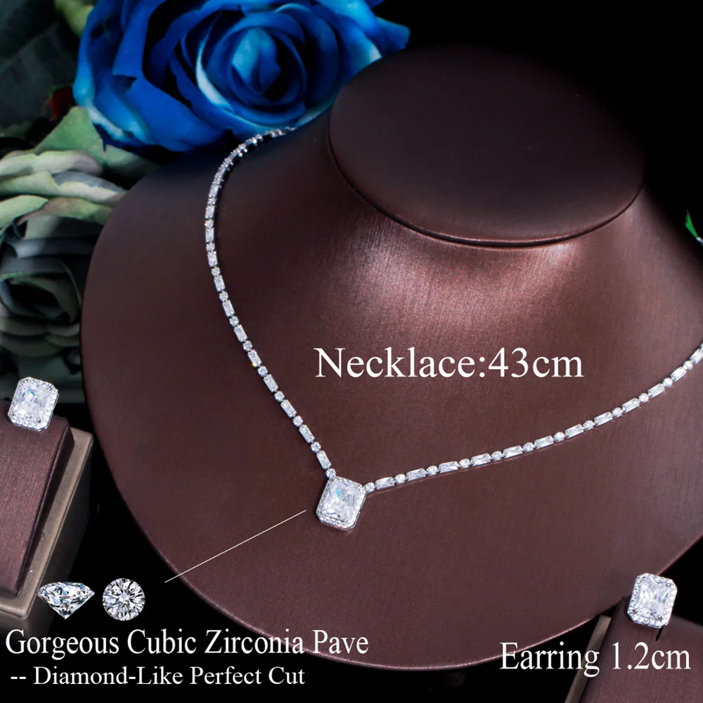 Ожерелье и серьги-подвески женские квадратные с светильник бым фианитом