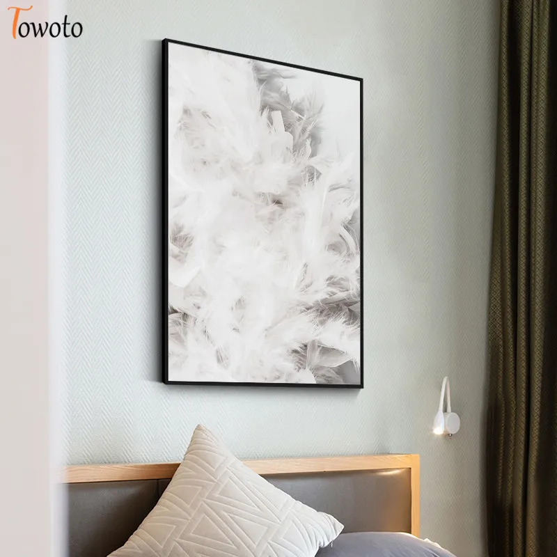 Абстрактная настенная живопись современный плакат печать женщина белое перо