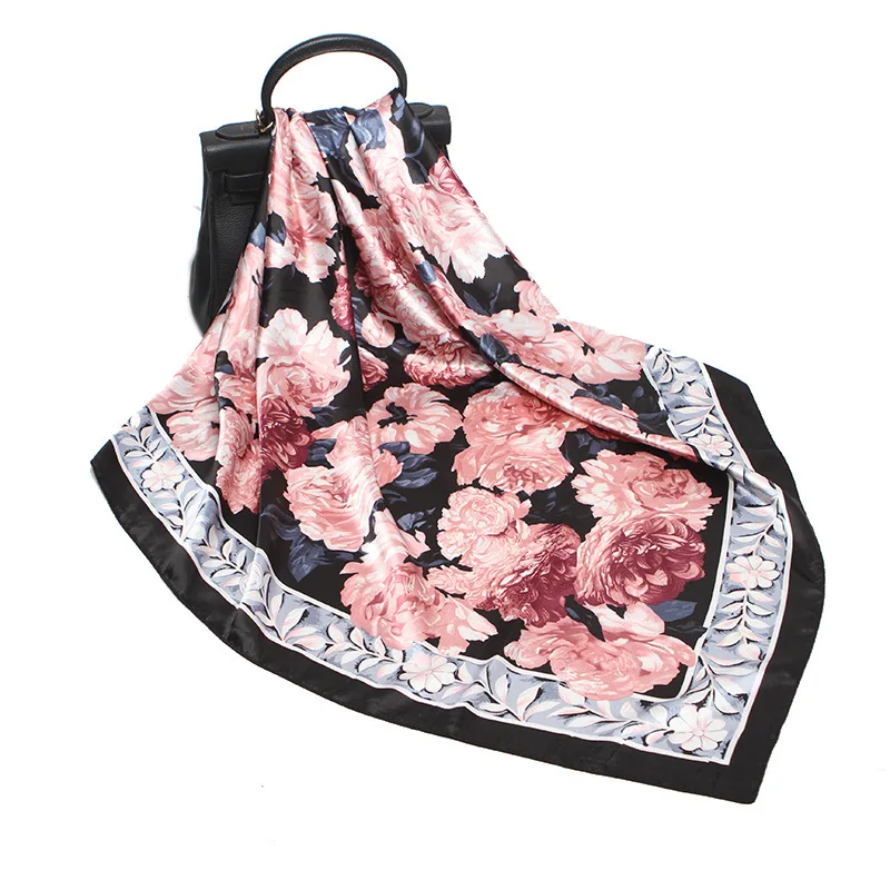 

2020 New Silk Scarf Flowers Satin Lady Scarves Soft Silky 90cm Head/hijab Scarf Shawl Neckerchief Fashion Woman Scarf Accessory