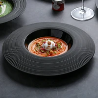 linear striped ceramic black dinner plate hat shaped pasta salad plate bowl kitchen cooking dinner food plate table decoration