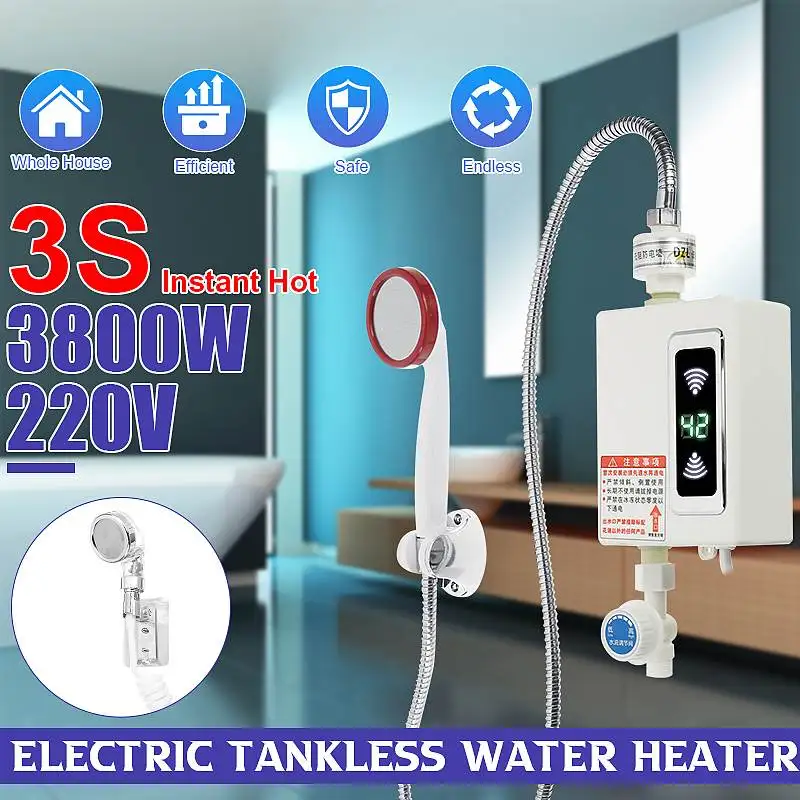 

Мгновенный водонагреватель для ванной комнаты с душевой лейкой, домашние водонагреватели для горячего душа, ЖК-цифровой дисплей температу...