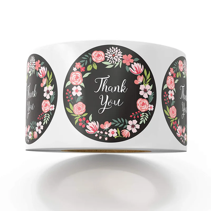 50-500pcs FLOWER thank you sticker scrapbooking for envelope seal labels stickers pink white black stationery | Дом и сад