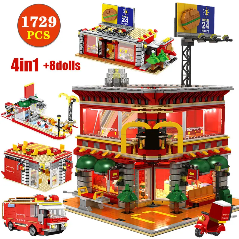 

1729 шт. 4 в 1 город уличный светодиодный модель строительные блоки для дома для грузовых автомобилей, фигурки, кирпичи, обучающие игрушки для д...