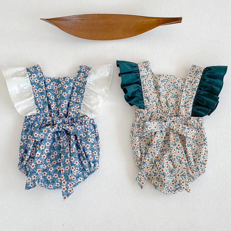 

Летняя одежда для маленьких девочек 0-24 месяцев, комбинезон для маленьких девочек, Комбинезоны для маленьких девочек, комбинезоны с рукавами-мушками и цветочным принтом
