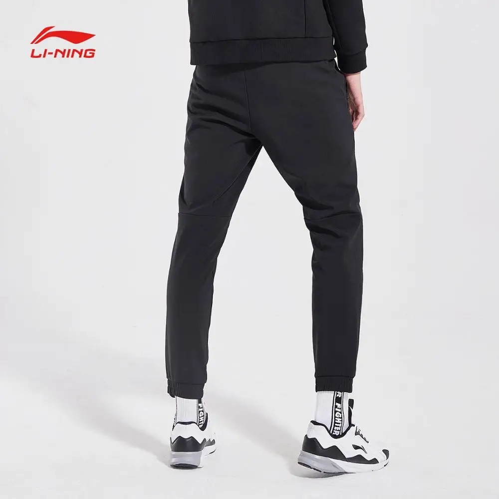 Li-Ning, мужские тренировочные спортивные штаны, флисовые, теплые, 92% полиэстер, 8% спандекс, обычная посадка, подкладка, зимние спортивные штаны, AYKN383 COND18