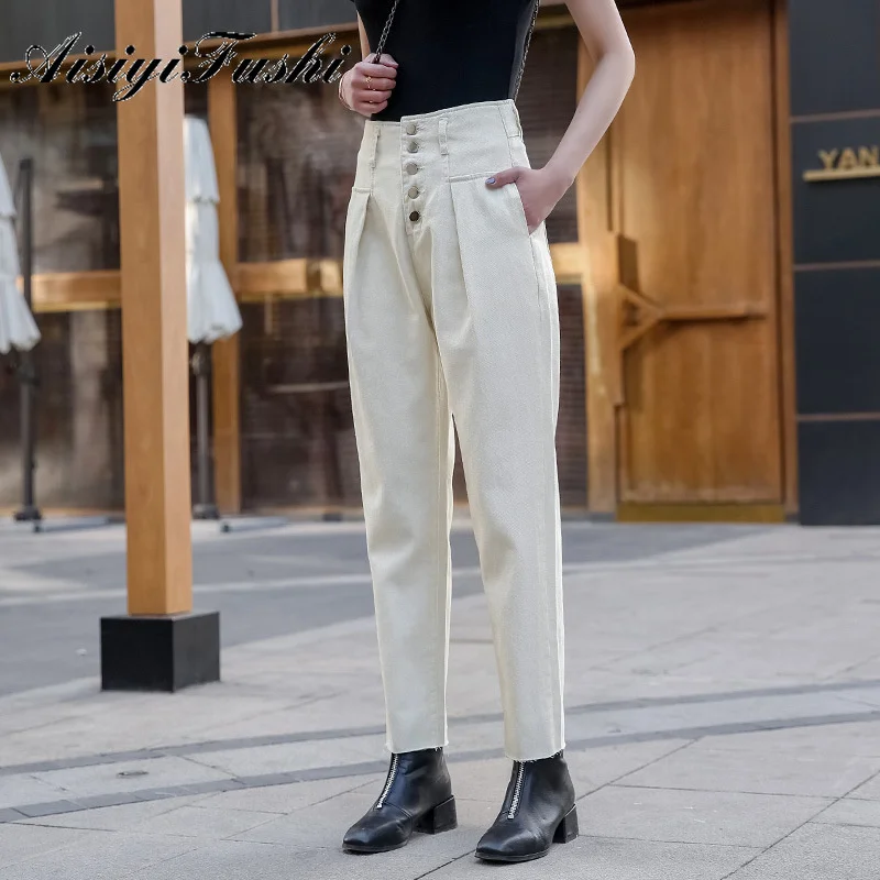 AISIYIFUSHI White Boyfriend Jeans Female Jean-Korean Pants Blue Belt High Pencils Classic Graduate Skinny |