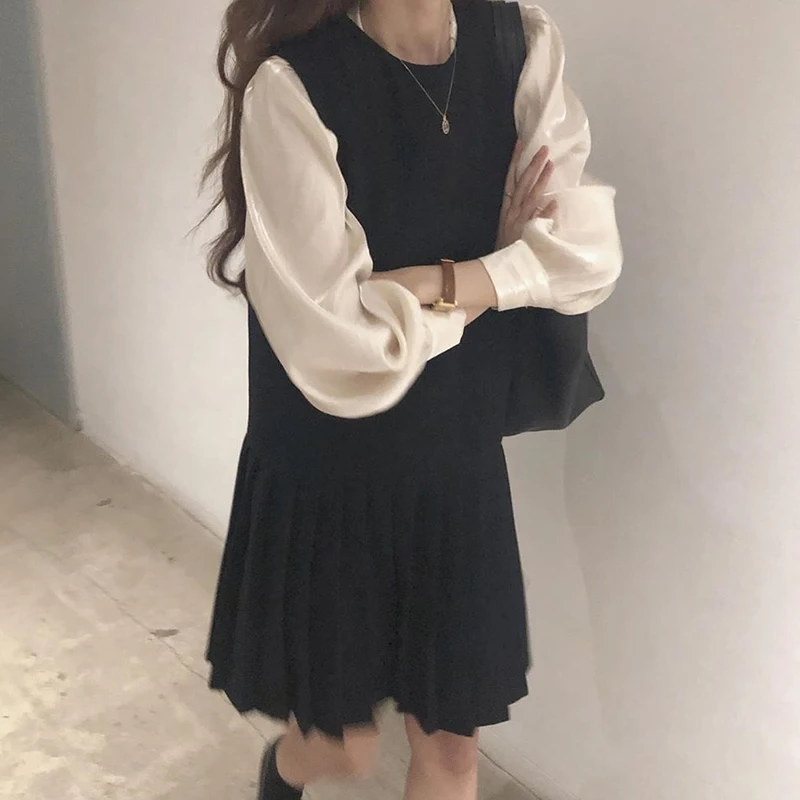 Осенняя блестящая прозрачная рубашка в стиле ретро с круглым вырезом и длинными