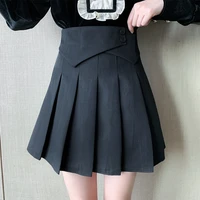 preppy style buttons folds summer new korean swallowtail high waist mini skirt women school girls cute pleated skirt with zipper