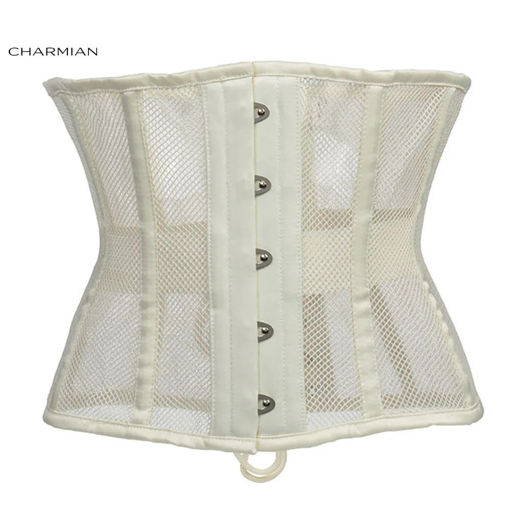 

Charmian Retro Sexy Underbust Corset See-through Apricot 16 Steel Boned Corsets and Bustiers Body Shaper Waist Trainer Waspie