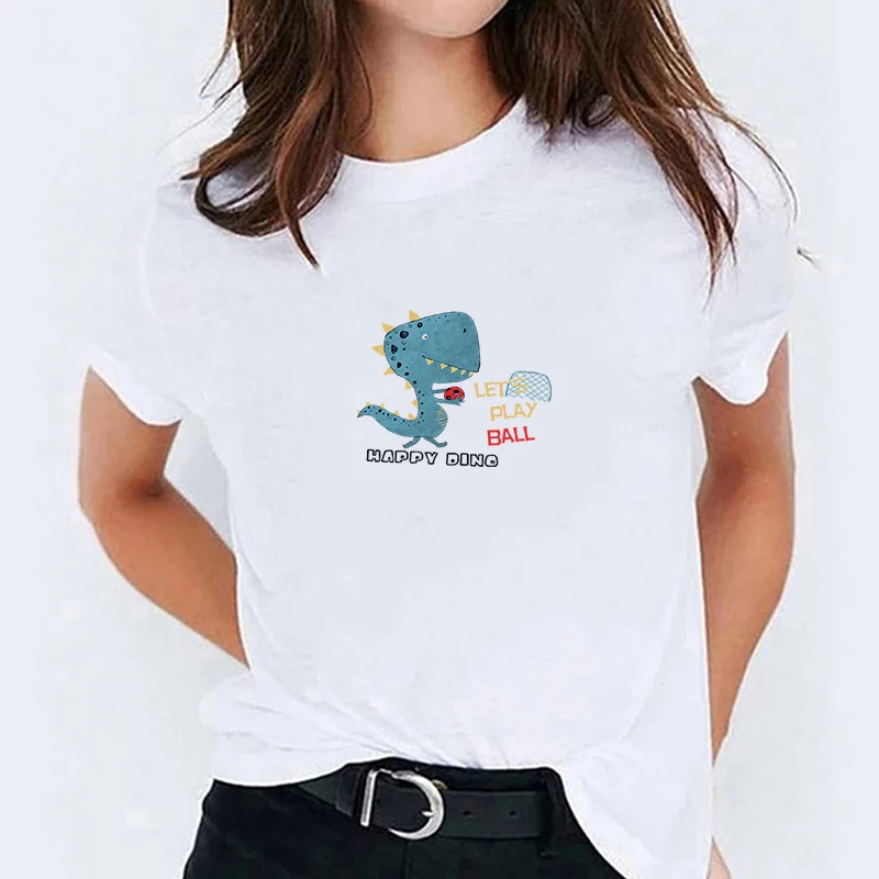

Cartoon Dinosaur T-shirts With Short Sleeves Tshirt Woman 2020 Summer Sleeve Women Women-clothing Women's Kawai Tops for 2021