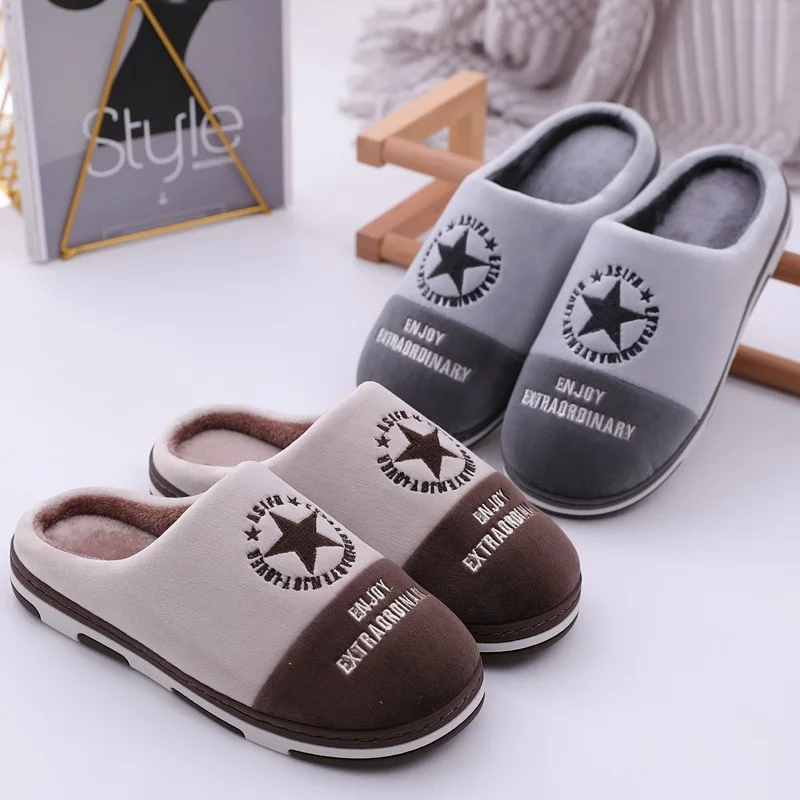 

Winter Household Men Slippers Unisex Thick To Keep Warm Soft Bottom Moonlight Cotton Slippers Indoor Sliding Womens Cotton Shoes