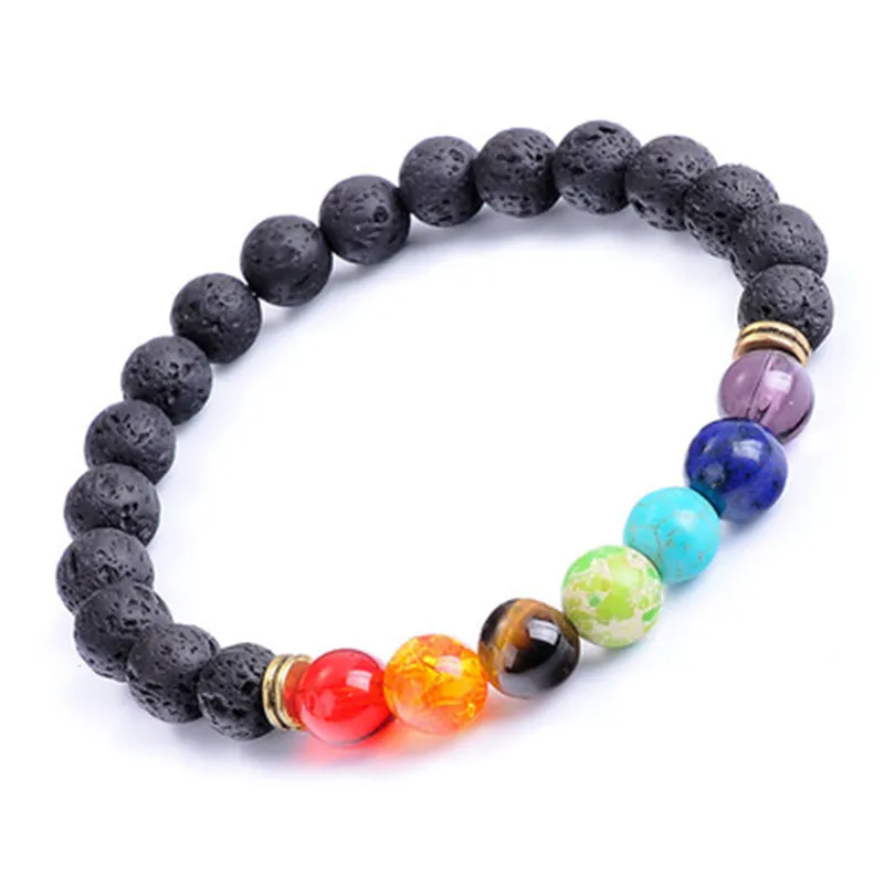 

Ran Stone Agate Melting Rock Women Yoga Bracelet 8mm Black Energy Volcanic Stone Seven Chakras Beads Bracelet Jewelry Wholesale