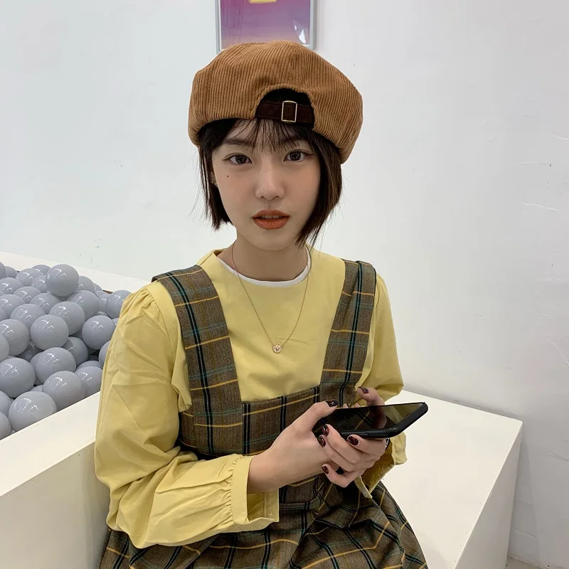 Берет Foux шапки женские вельветовые Ретро кепки на осень и зиму восьмиугольный