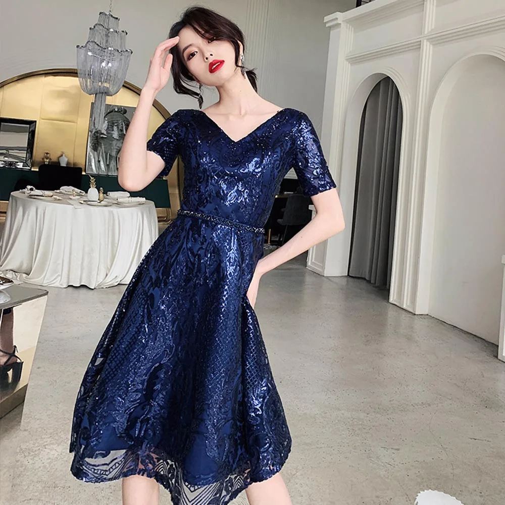 Темно-синее платье с блестками на выпускной | Свадьбы и торжества