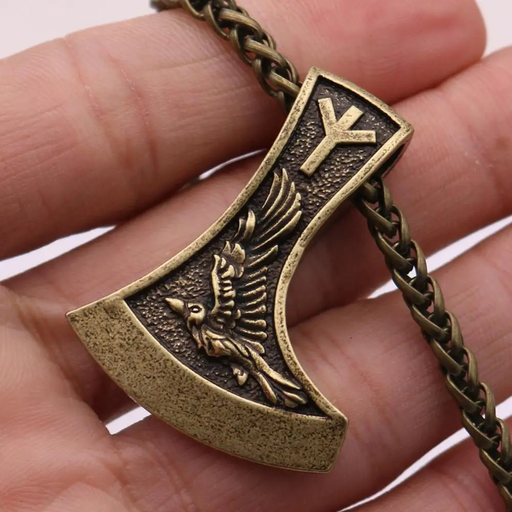 Одина Ворон волка двойными бортами подвеска в виде топора нордические руны Viking