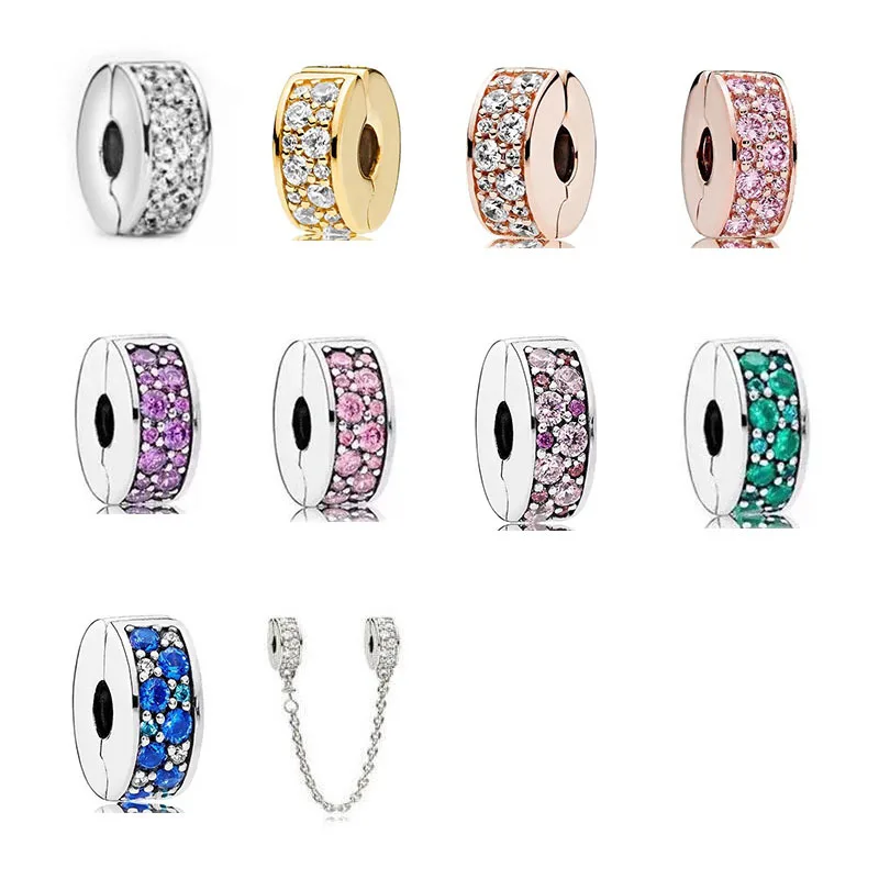 

100% 925 Sterling Silver Charm Sparkling Shining Path With Crystal Clip Beads Fit Pan Bracelet Diy Jewelry