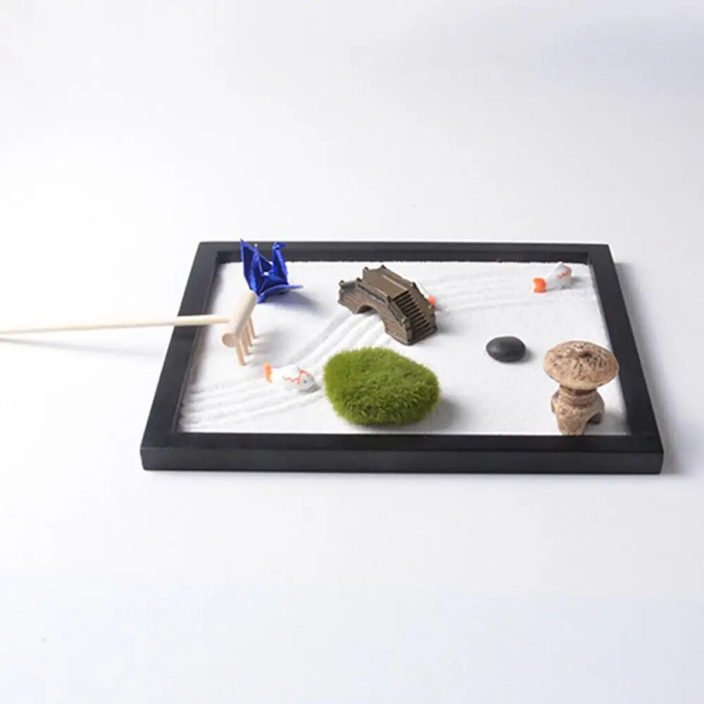 

Japanese Zen Garden for Desk- Bamboo Tray,Rake Tools Set -Office Table Accessories, Mini Zen Sand Garden Kit - Meditation Gifts