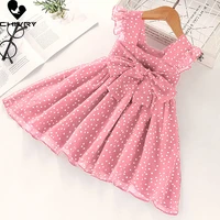 spring summer new 2022 girls fashion pleated dresses baby girls sleeveless dot print a line princess dress kids clothing