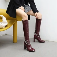 knee length boots high heel metal chain boots large size high boots female