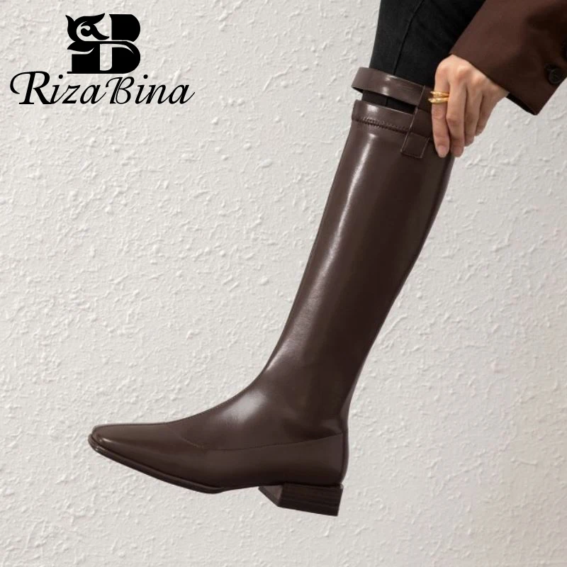 RIZABINA/женские зимние высокие сапоги с квадратным носком Женские до колена Модная