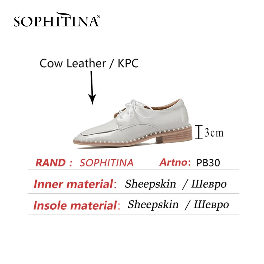 

SOPHITINA Flat Woman Daily Genuien Leather Checkered Pattern Patchwork Lace Up String Bead Bodered Pearl Dress Lady Shoes PB30