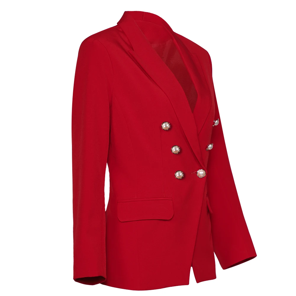 

Spring Women's Blazer Notched Double Breasted Long Sleeve Female Jacket 2021 New Office Fashion Red Elegant Outerwear Ladies