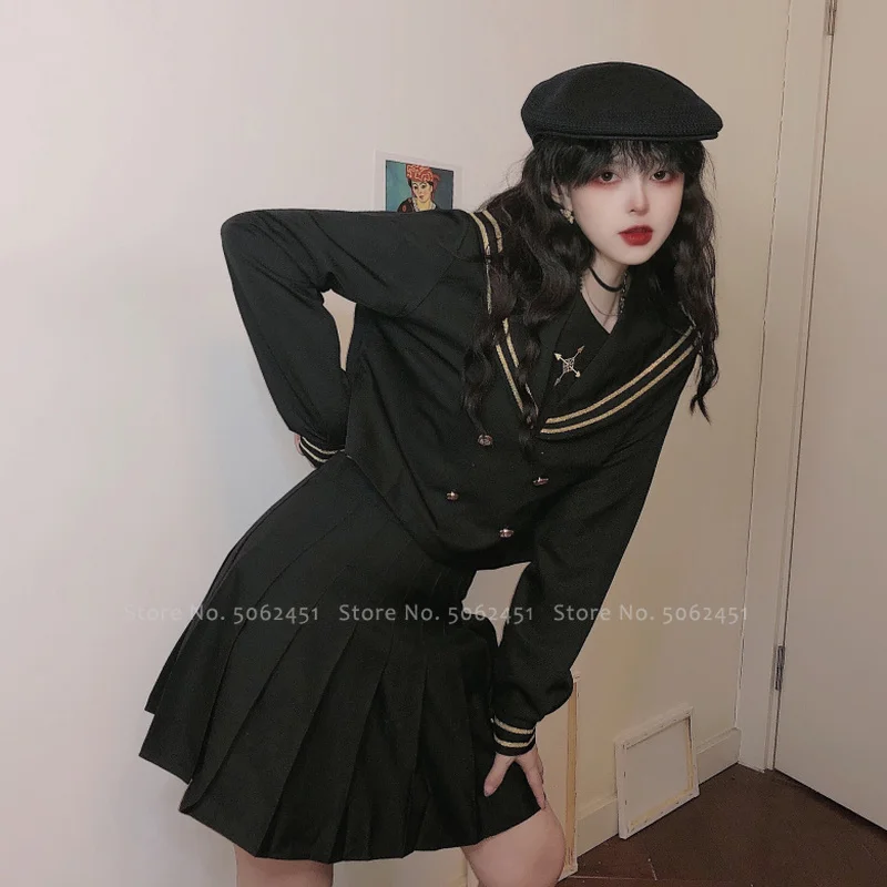 Японский стиль топы для девочек плиссированная юбка JK костюм Kawaii матрос футболка форма для средней школы для женщин Academy Аниме Косплей Костюм
