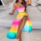 Женский летний Повседневный пляжный сарафан Rainbow Tie-платья Tie-dye, платье без бретелек с разрезом и открытыми плечами, Vestidos Mujer Verano 2022