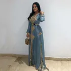 Темно-синее марокканское кружевное официальное вечернее платье, длинные платья Дубая для особых случаев, мусульманское праздничное платье с длинным рукавом, 2022